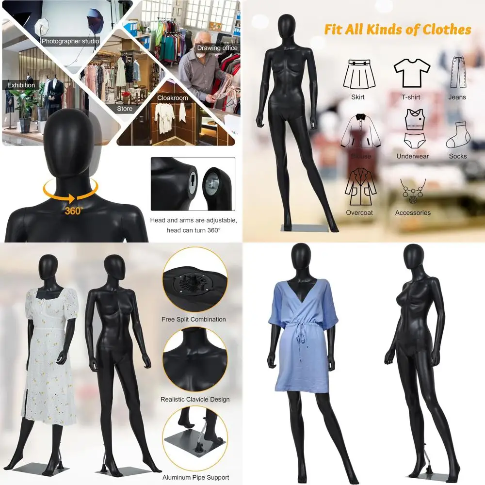 

Adjustable Full Body Female Mannequin with Detachable Parts and Metal Base, Black