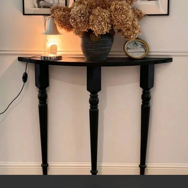 

Solid wood entrance table simple semi-round living room entrance corridor display stand against the wall narrow frame