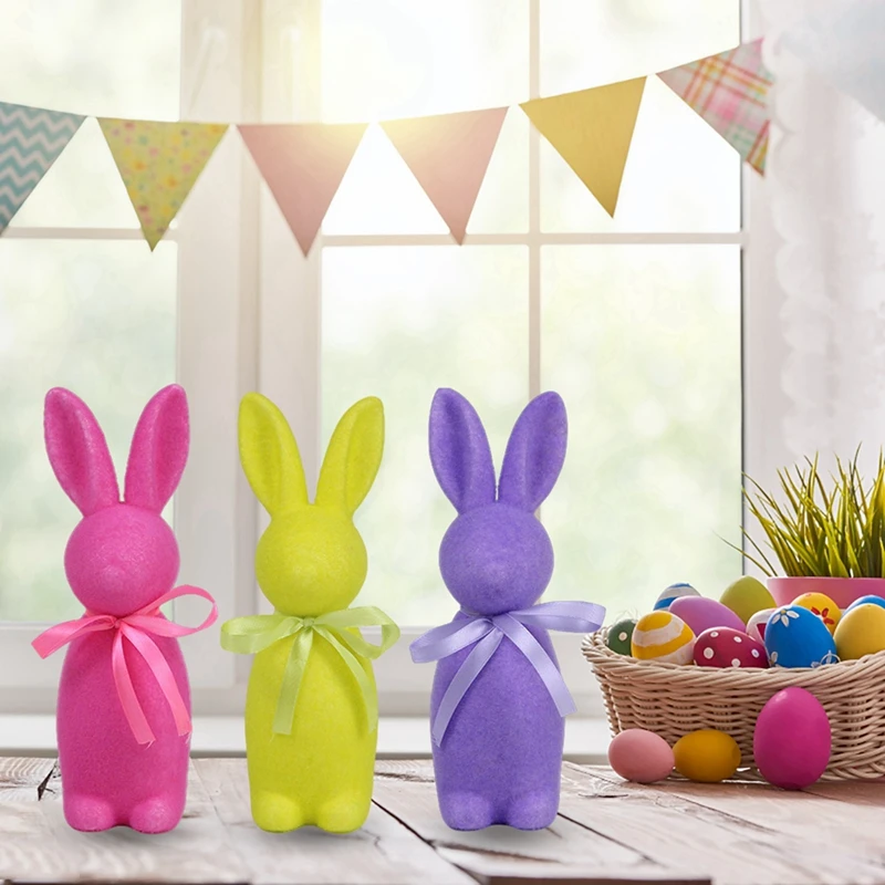 1/3/6 Pack Flocked Bunny Kit Spring Table Centerpieces Indoor Decor Bunnies Decoration Set for Home Easter Party Baby Shower