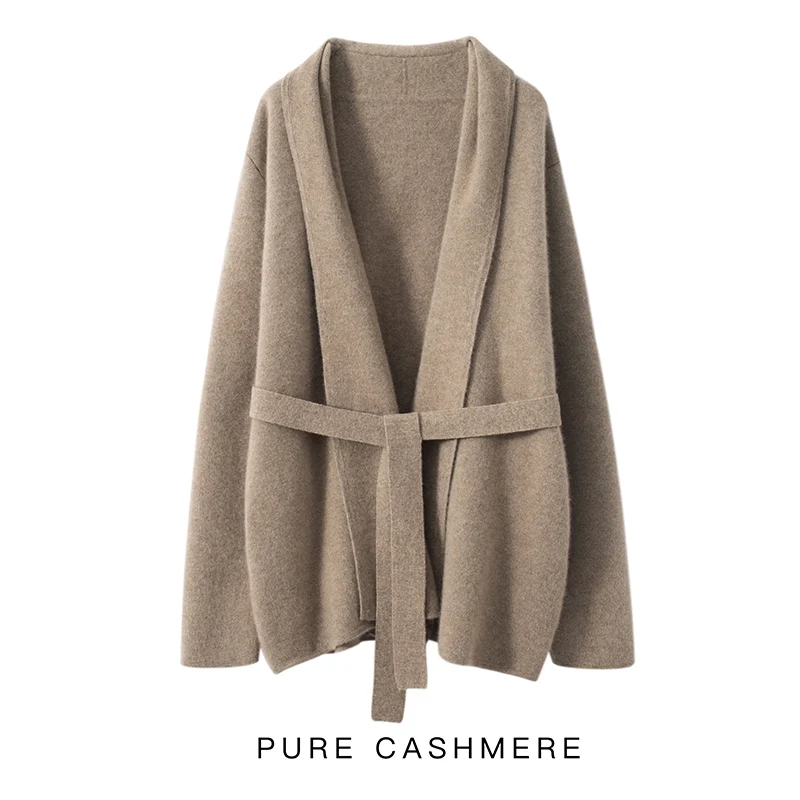 2023 Autumn Winter New 100% Cashmere Cardigan Knitted Sweater Women\'s Loose Large Size Cardigans Solid Thicken Warm Cardigan