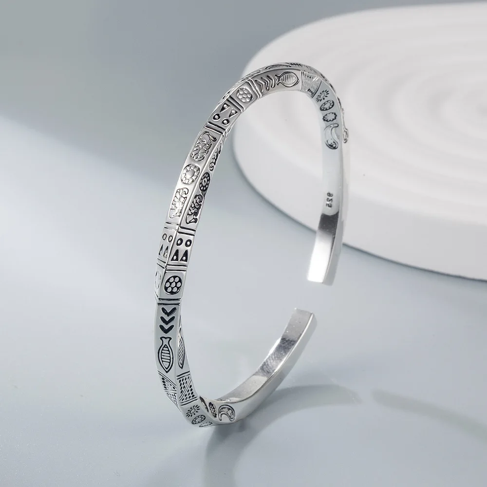 Ethnischer Stil Personalisierter Möbius-Ring Totem 925 Sterling Silber Mode Retro Massives Offenes Armband TYB606