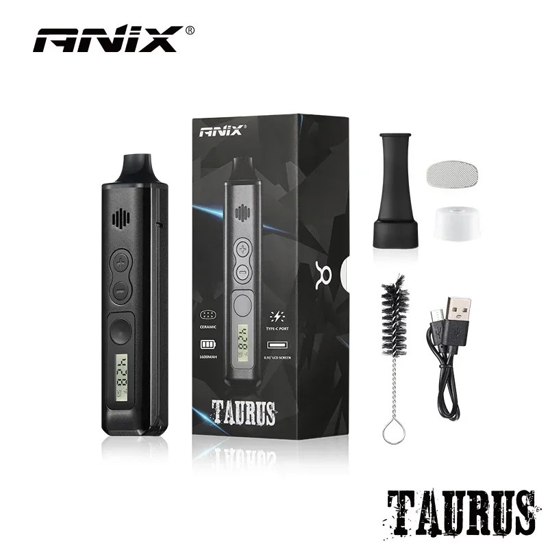 قلم مبخر عشبي جاف أصلي من ANIX TAURUS غرفة سيراميك محمول باليد مع التحكم في درجة الحرارة والتبغ العشبي Vape