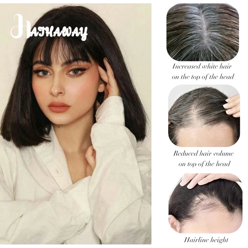 Synthetic Wig Female Bangs Clips Toppers Hair Pieces Increasing Hair Quantity Natural Fluffy And Covers White Hair