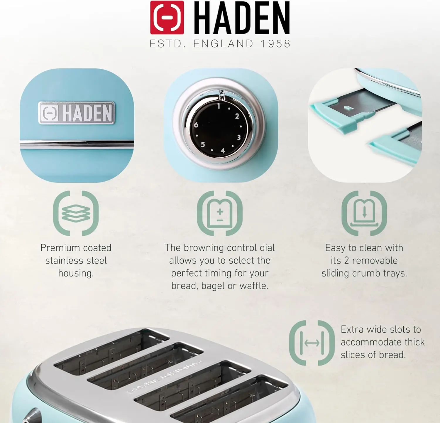 ماكينة صنع القهوة بالتنقيط القابلة للبرمجة سعة 12 كوبًا مع محمصة خبز من الفولاذ المقاوم للصدأ بفتحة واسعة مكونة من 4 شرائح، باللون الفيروزي