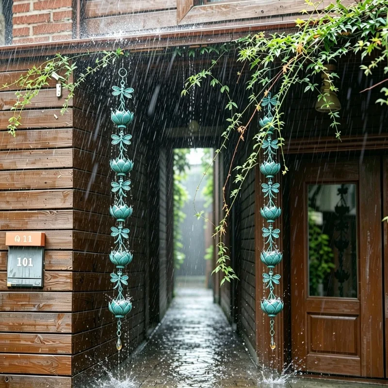 Lotus Flower Rain Chain for Villa Gutter Downspout Decor for Garden Decorative Rainwater Collection Ornament Hanging Rain Chain