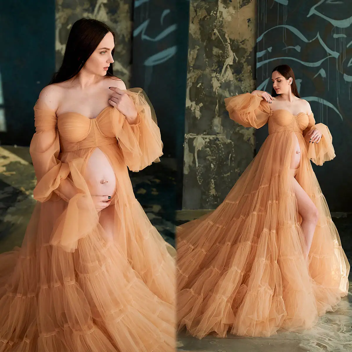 Robe de Bal sans Bretelles à Volants pour Femme Enceinte, Vêtement sur Mesure pour Séance Photo