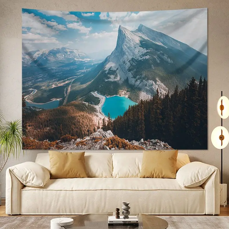 VIKAMA Nordic Forest Valley Landscape Tapestry, HD Wear-Resistant Fabric Wall Art for Serene Living Room Home Decor
