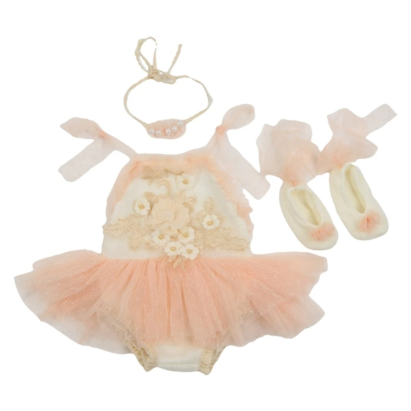 Baby Newborn Photography Props Girl Lace Princess Dress Outfit Romper Photo Clothing Headband Shoes Accessories