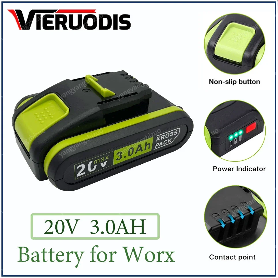 

For Worx New Power Tools Rechargeable Replacement Battery 20V 3.0AH Lithium for Worx WA3551 WA3553 WX390 WX176 WX178 WX386 WX678