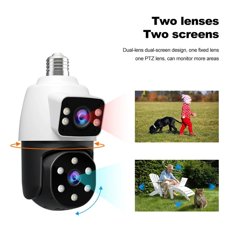 4MP Bulb Wifi PTZ Surveillance Camera Wireless 2MP Dual Lens, Night Vision Human Tracking, Security Baby Monitor