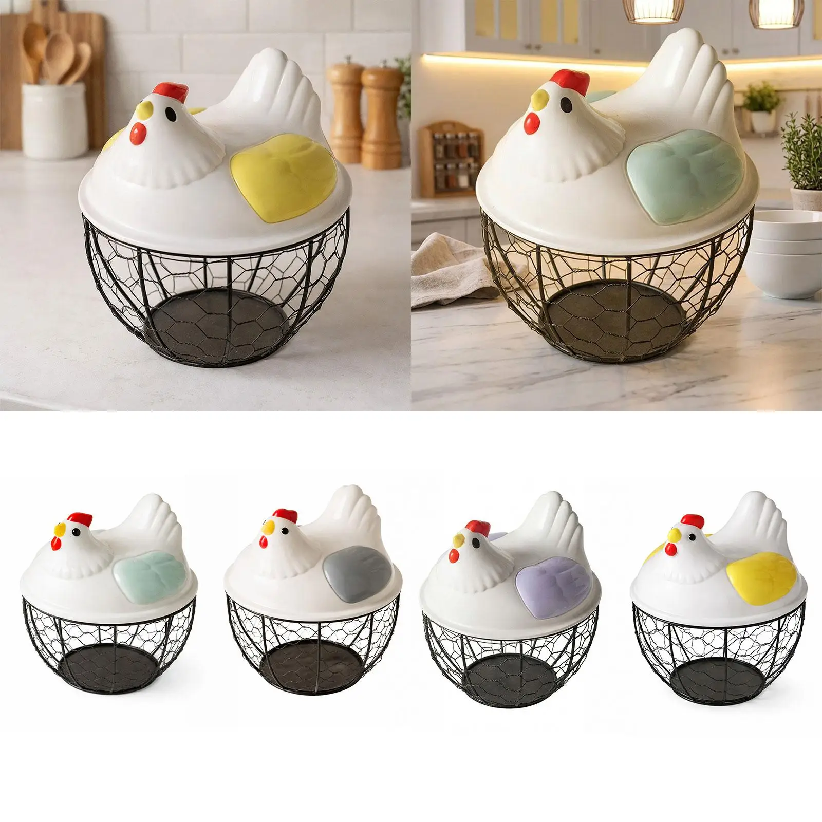 

Farmhouse Chicken Egg Basket Mesh Storage Basket for Kitchen Supplies Countertop Rustic Decor