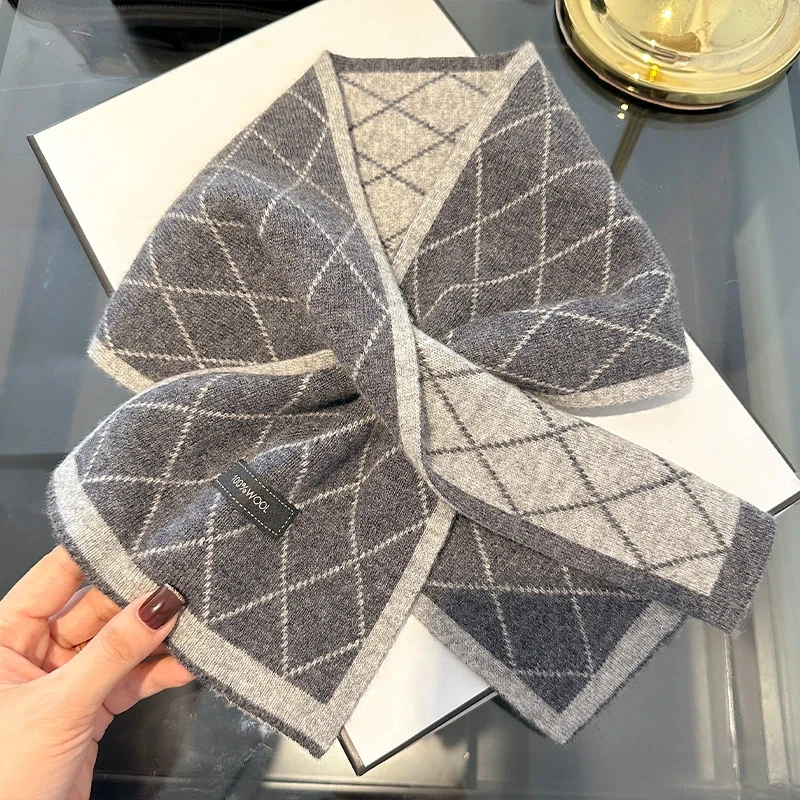 

2026 Pure wool brand luxury scarf black gray coffee plaid women winter scarf warm soft thick muffler ladies winter accessories