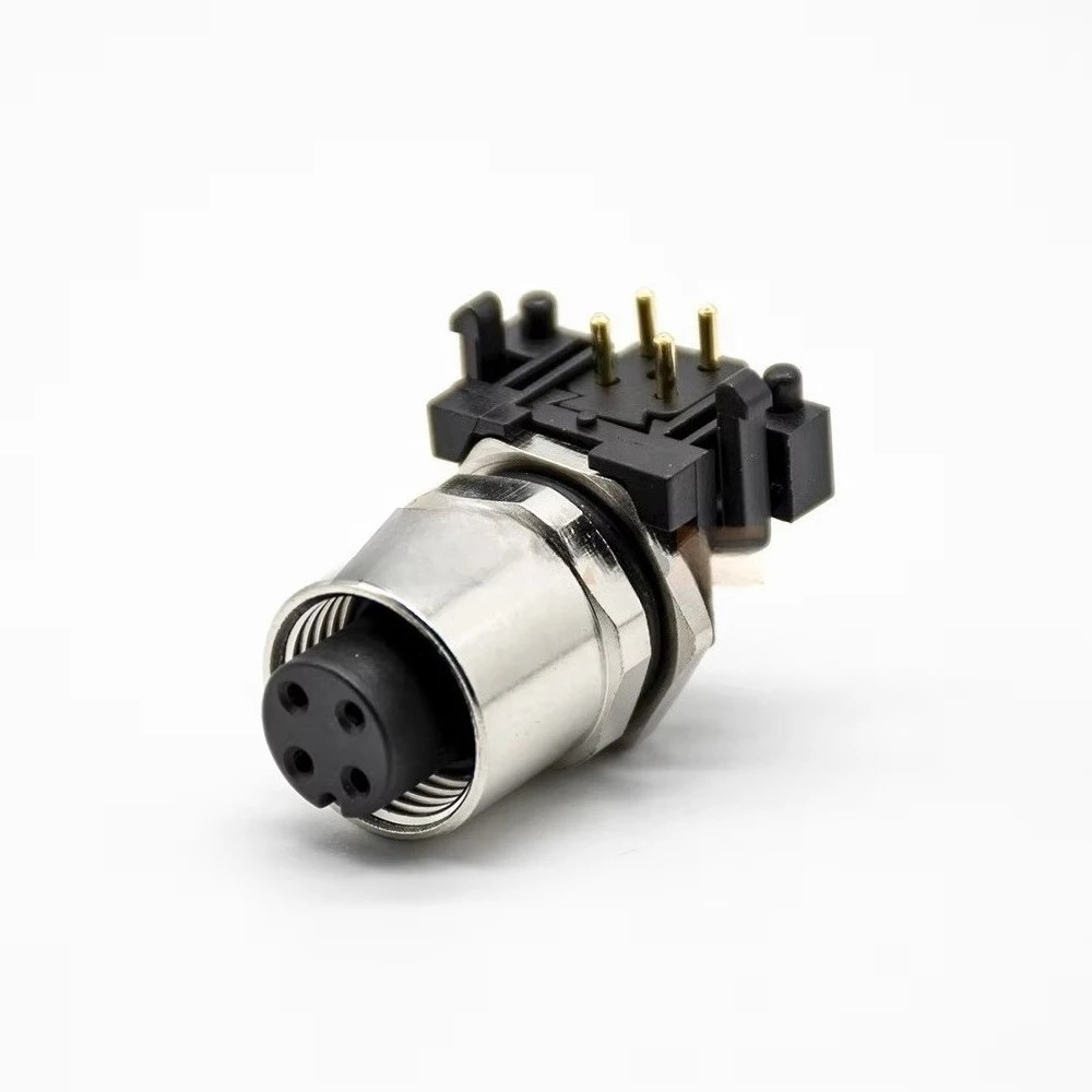 M12 Panel Mount Connector Rear Nut A-Coded 4-Pin 5-Pin Right-Angle PCB Dip-Solder Male Circular Sensor Receptacle
