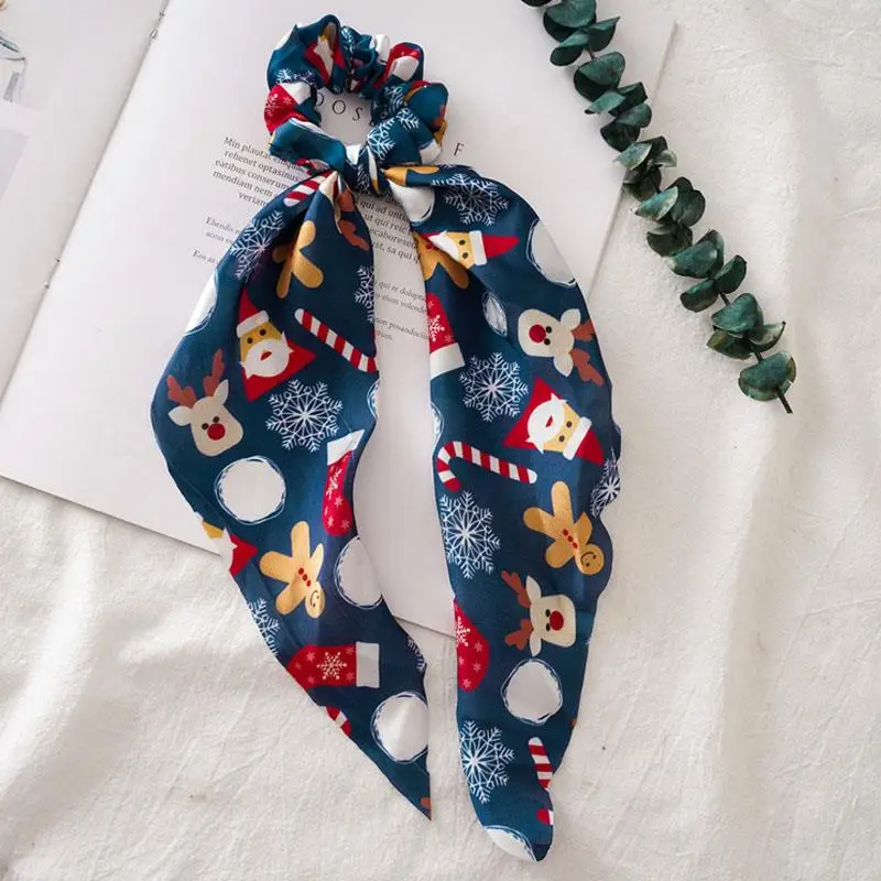 أزياء عيد الميلاد Scrunchies الشعر الطويل حبل سانتا كلوز العلاقات الشعر للنساء ذيل حصان وشاح مطاطا رباط شعر إكسسوارات الشعر