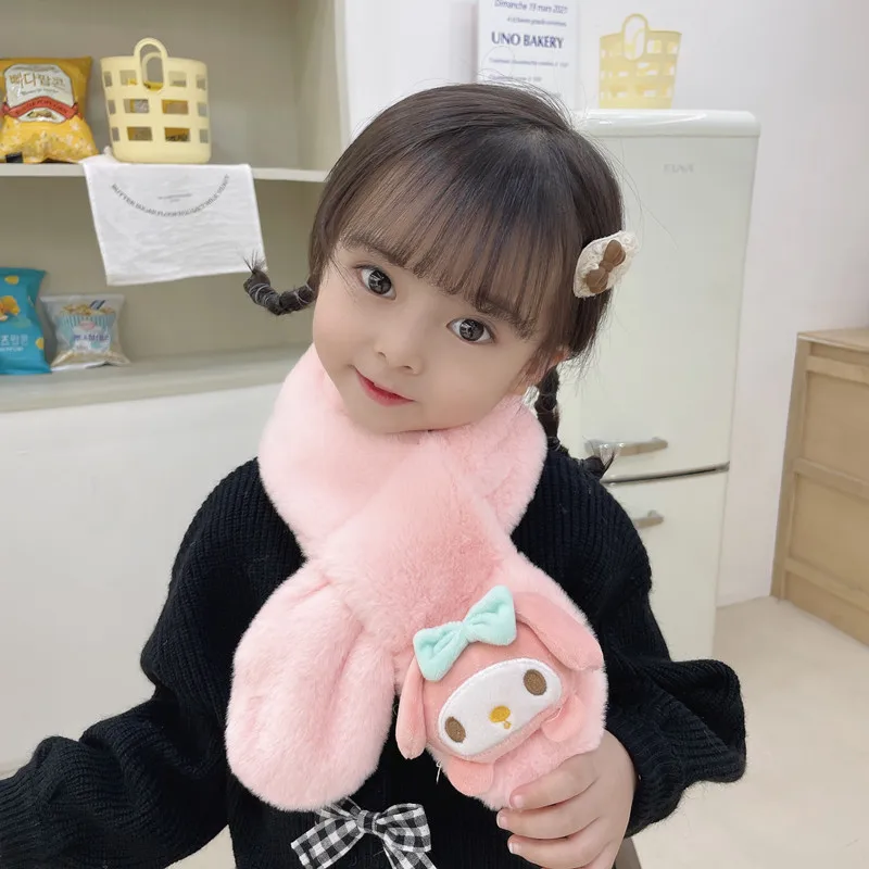 

Новый детский шарф Miniso, осенне-зимний детский шарф с героями мультфильмов, утолщенный теплый плюшевый шарф с имитацией кролика Sanrio