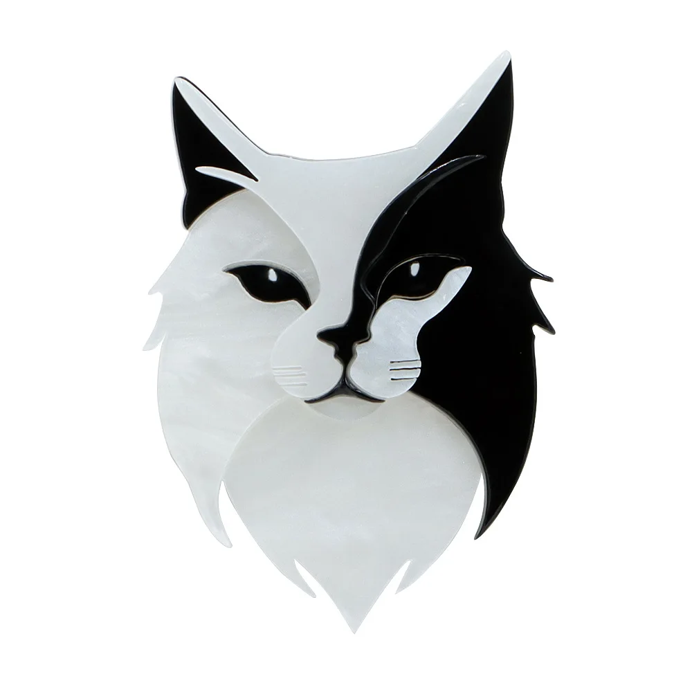 Poke The Cat's Heart Brooch Mysterious Black And White Mandarin Duck Face Cat Pin Acrylic Cute And Personalized Pins Accessories
