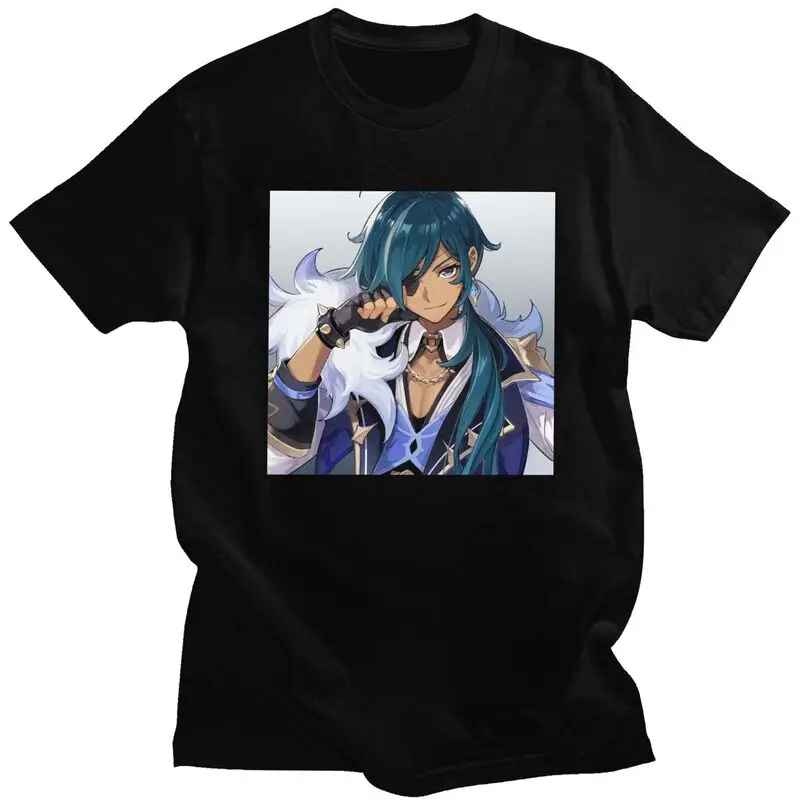 Custom Kaeya Genshin Impact T Shirt for Men 100% Cotton Tshirt Leisure Tees Short Sleeves Anime Game T-shirt Slim Fit