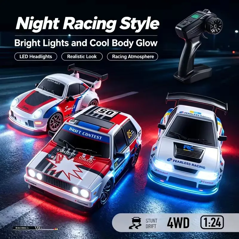 1:24 High-Speed 20KM/H RC Drift Racing Car 4WD Remote Control Car Front Rear Lights Dual Tire Switching RC Car Toys