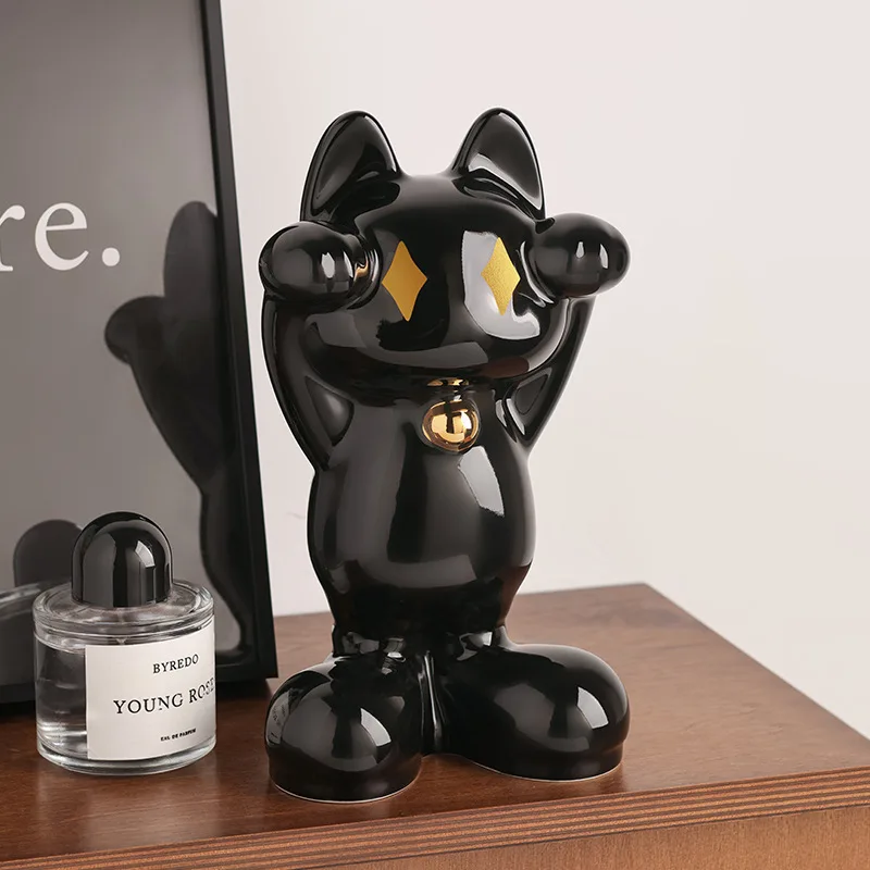 Ceramic Star Light Wealth Cat Wine Cabinet Niche Decoration Good Luck Kitty Gift Cat Statue Art Crafts Home Decoration Ornament
