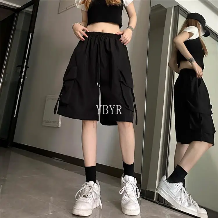 Sports Shorts Women's American Summer Thin Outerwear Wide-leg Leisure Sweatpants High Elastic Waist Drawstring Baggy Shorts