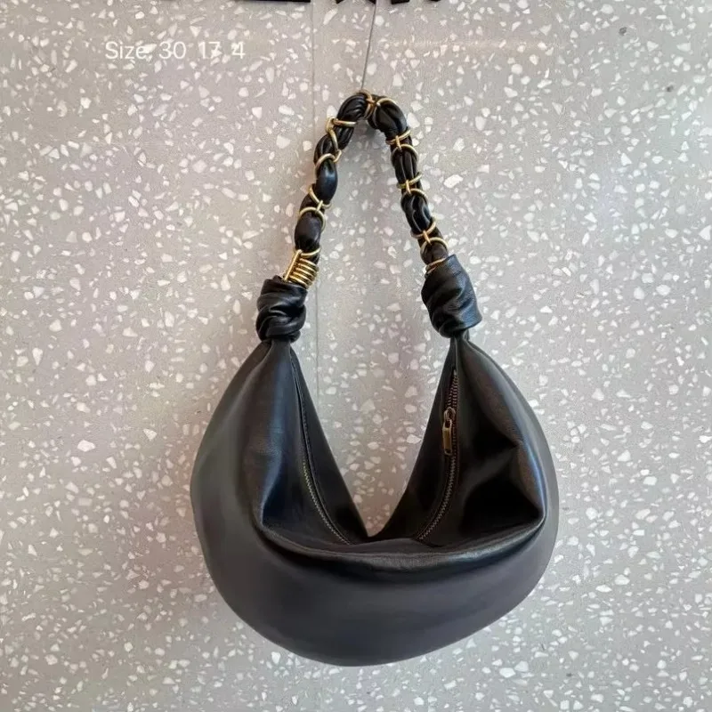 Bolso media luna dumpling de cuero para mujer, bolso de hombro con cadena, elegante, uso casual y viaje