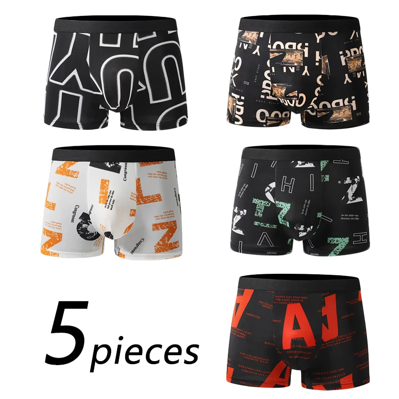 Calzoncillos Bóxer con estampado aleatorio para hombre, ropa interior deportiva, suave, a la moda, informal, 4 colores, 2XL, 3XL, 4XL, 5 piezas