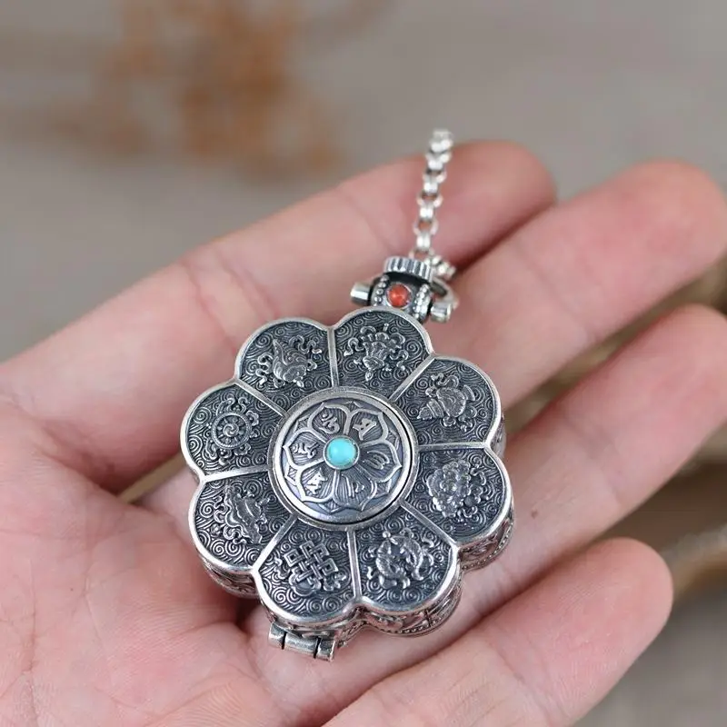 Six-character Mantra Can Be Opened Hollow Gawu Box Retro Necklace