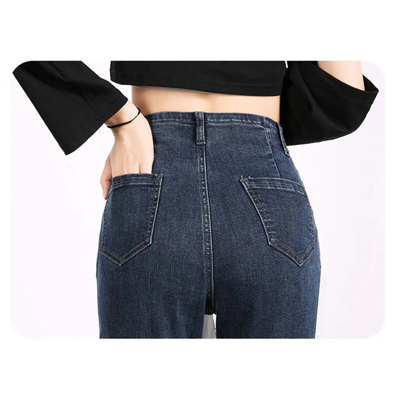 2023 Vintage Washed Denim Harem Pants Women Stretch Jeans High-waist Pocket Slim Lady Casual Pants Cozy Oversize Jeans Trousers