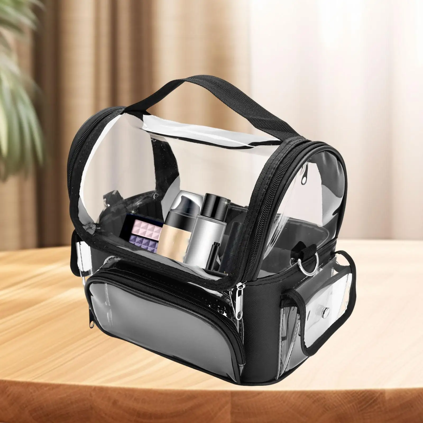 Transparent Makeup Organizer for Travel Cosmetic Case Easy to Access Accessory Multi Pockets Design with Compartments
