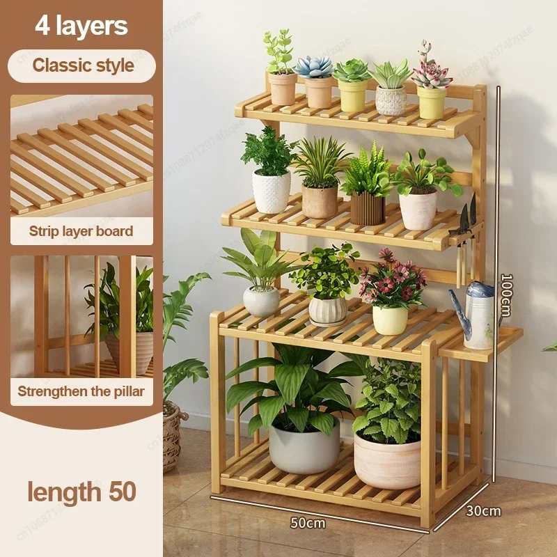 Balcony Flower Pot Hanger Plant Storage Living Room Rack Solid Wood Green Floor-standing Display Courtyard Log After Gardening
