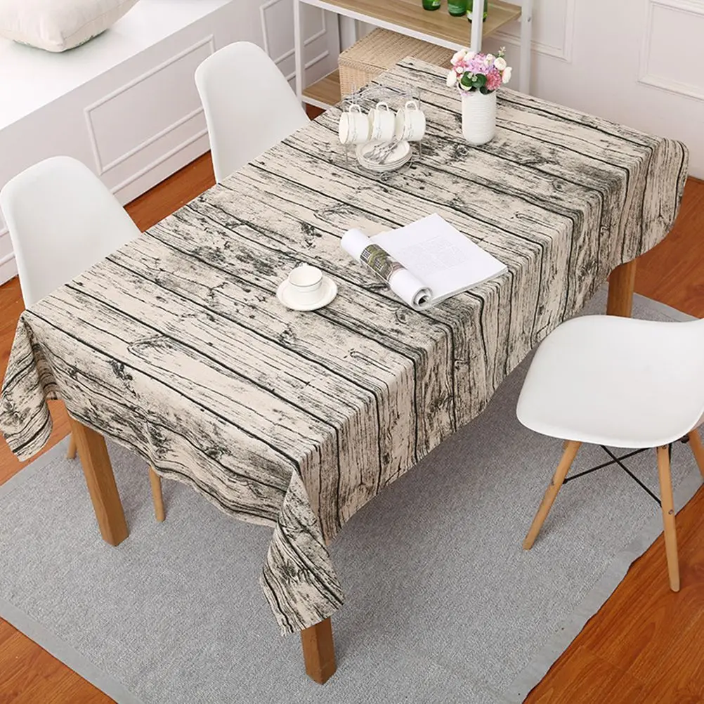 

Wood Grain Cotton Tablecloth Vintage Rustic Washable Home Party Use Elegant Dining Cloth For Indoor Outdoor Decor