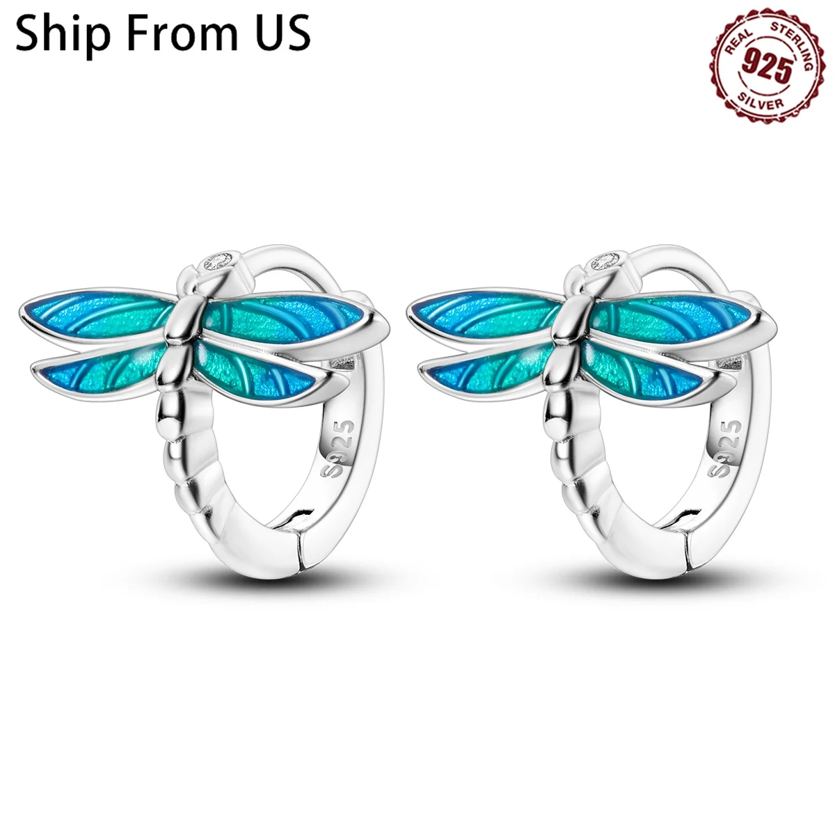 925 Sterling Silver Dragonfly Insects Series Jewelry Zircon Circle Hoop Earrings Women Earring Jewelry Fine Gifts Accessories