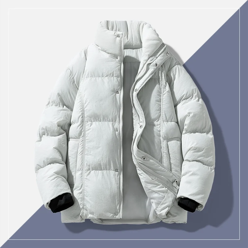 

Men's Winter Thiened Cotton Jaet Faionable Color Stand Collar Warm Versatile Bread Sle Casual Outerwear for Cou...