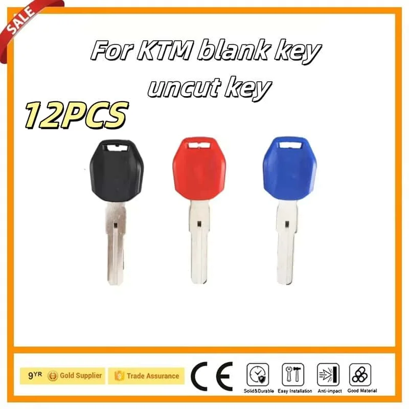 12pcs  New blank motorcycle uncut keys Black Blue Red length 44mm for KTM motorbike spare part replacement accessory