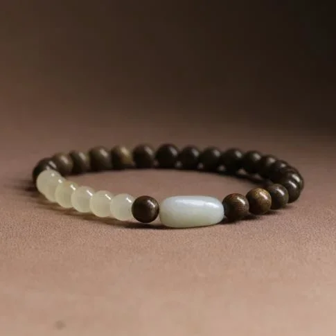 UMQ Natural Sandalwood Beads Bracelet Green Sandalwood Red Ebony Bracelet Hetian Jade Gold Silk Sandalwood Beads Bracelet