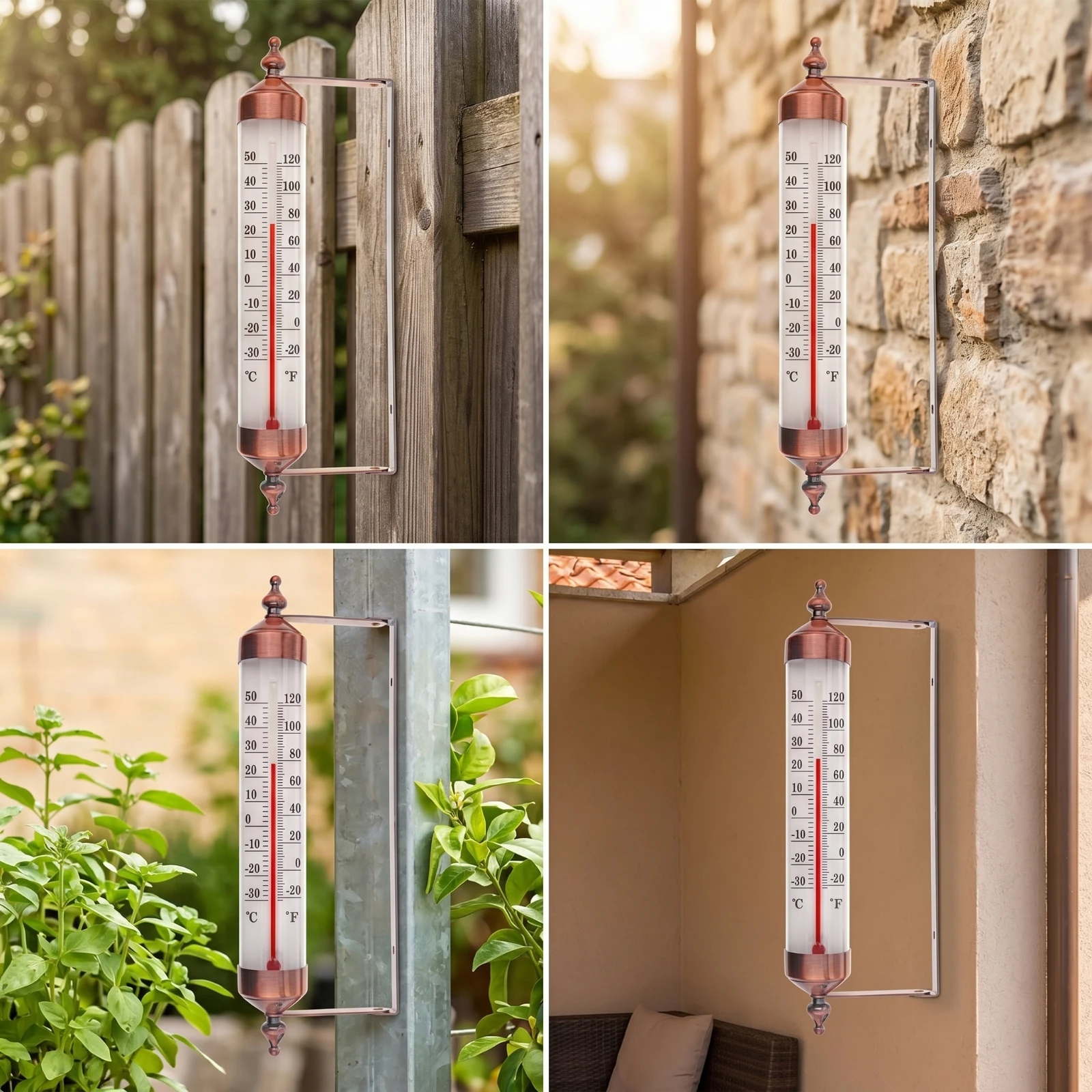 Thermometer with Mounting Bracket Classic Garden Wall Thermometer Stylish Bronze Effect for Gardeners, Patio, Yard