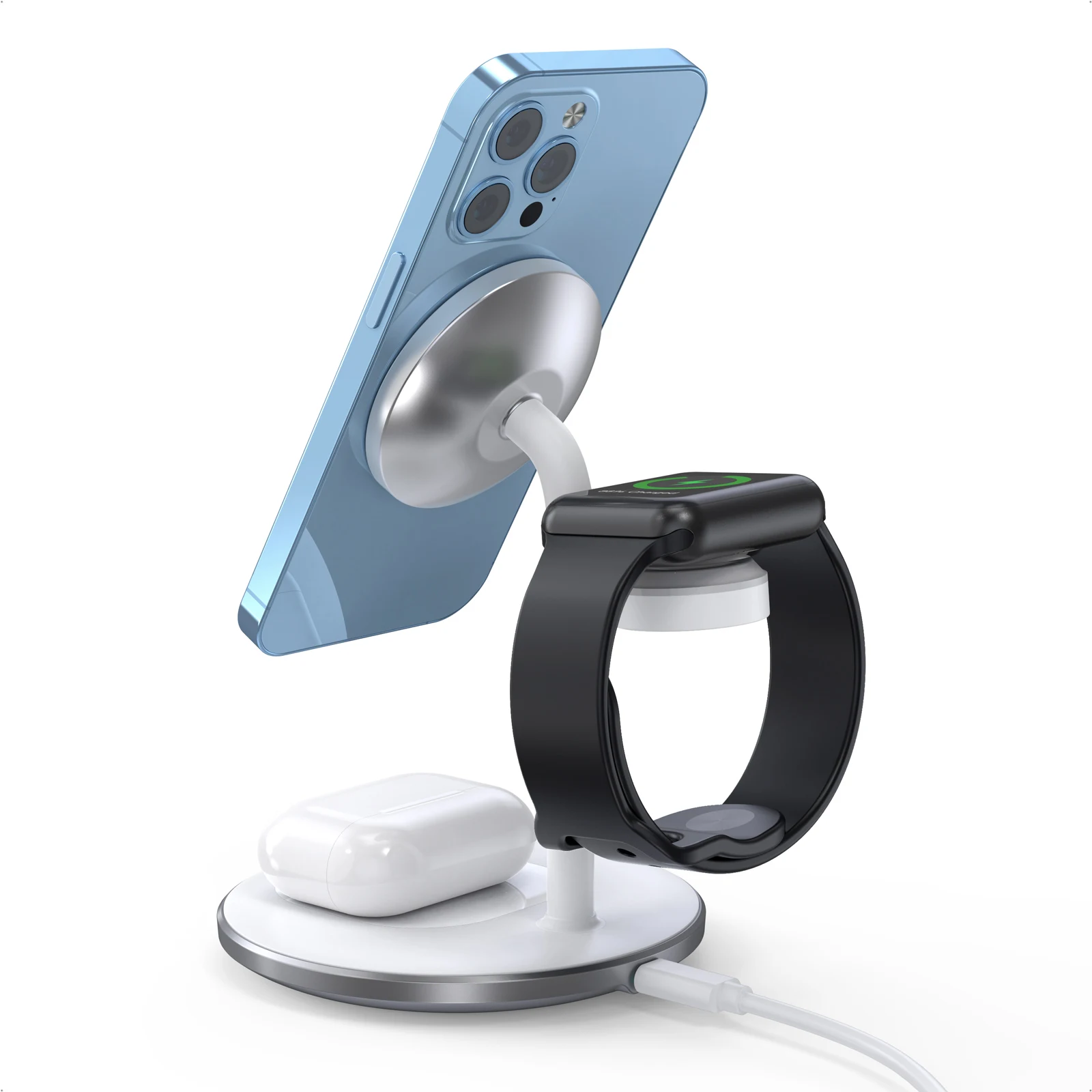 3 في 1 محطة شحن لاسلكية سريعة لاسلكية Mag-Safe شاحن حامل آيفون 16 15 14 13Pro Max/Plus/Pro/Mini، iWatch Ultra