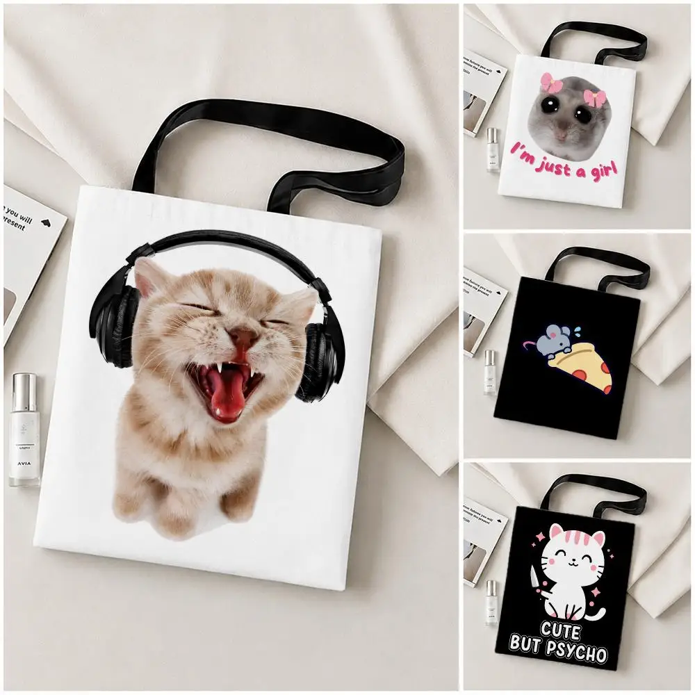 Pattern y2K Cartoon Meme Cat Storage Bags Canvas tote bag suitable for work school, daily commuting and other occasions