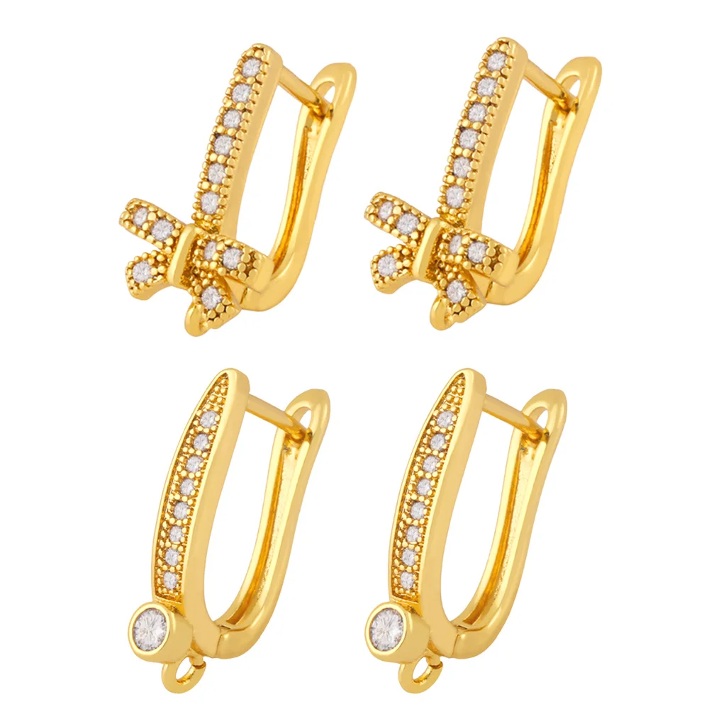 OCESRIO Boho Copper Gold Plated Bow-knet Zircon Hooks for Earring White Stone Crystal Handmade Jewelry Making Supplies erha090