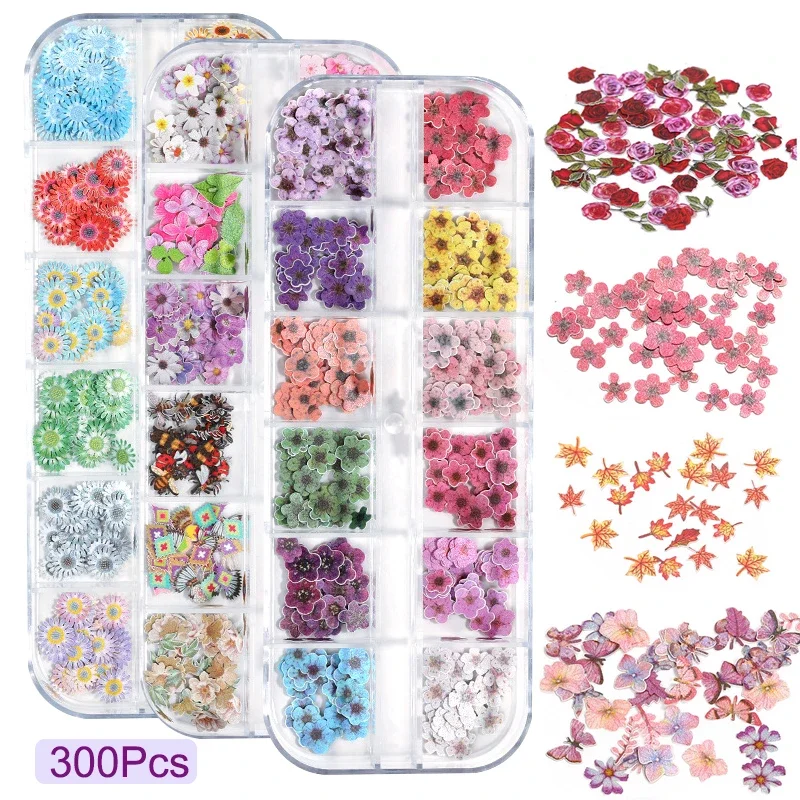 12Grids Autumn Faux Maple Leaves Nail Sequins Set Simulated Flower Christmas Design Decor DIY Charm Manicure Accessories Slices