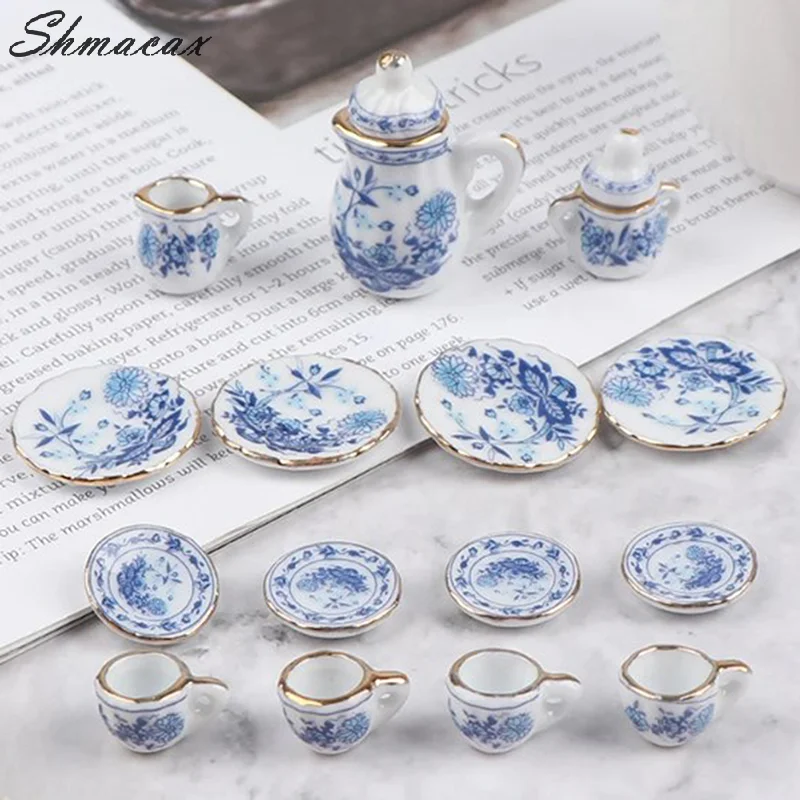 15 sztuk miniaturowe jedzenie i zabawa domek dla lalek DIY akcesoria 1:12 domek dla lalek miniaturowa zastawa stołowa porcelanowy ceramiczny zestaw filiżanek do herbaty