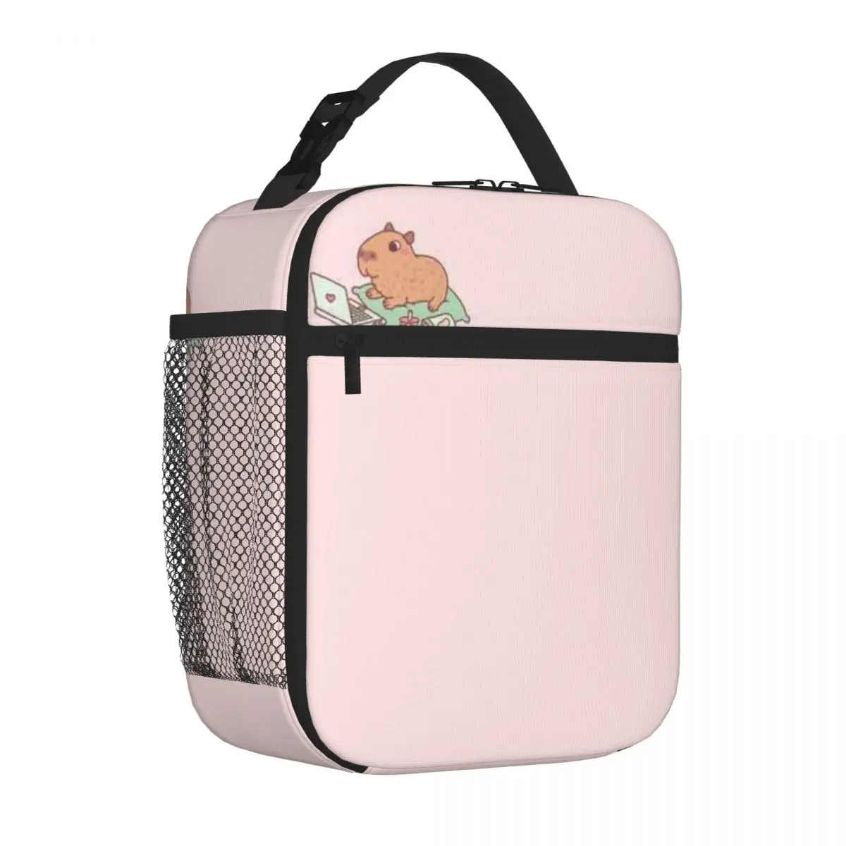 Bestselling Cute Chilling Capybara With Laptop And Snacks Double Deck Canvas Lunch Bag Outdoor Sports Waterproof Lunch Bag