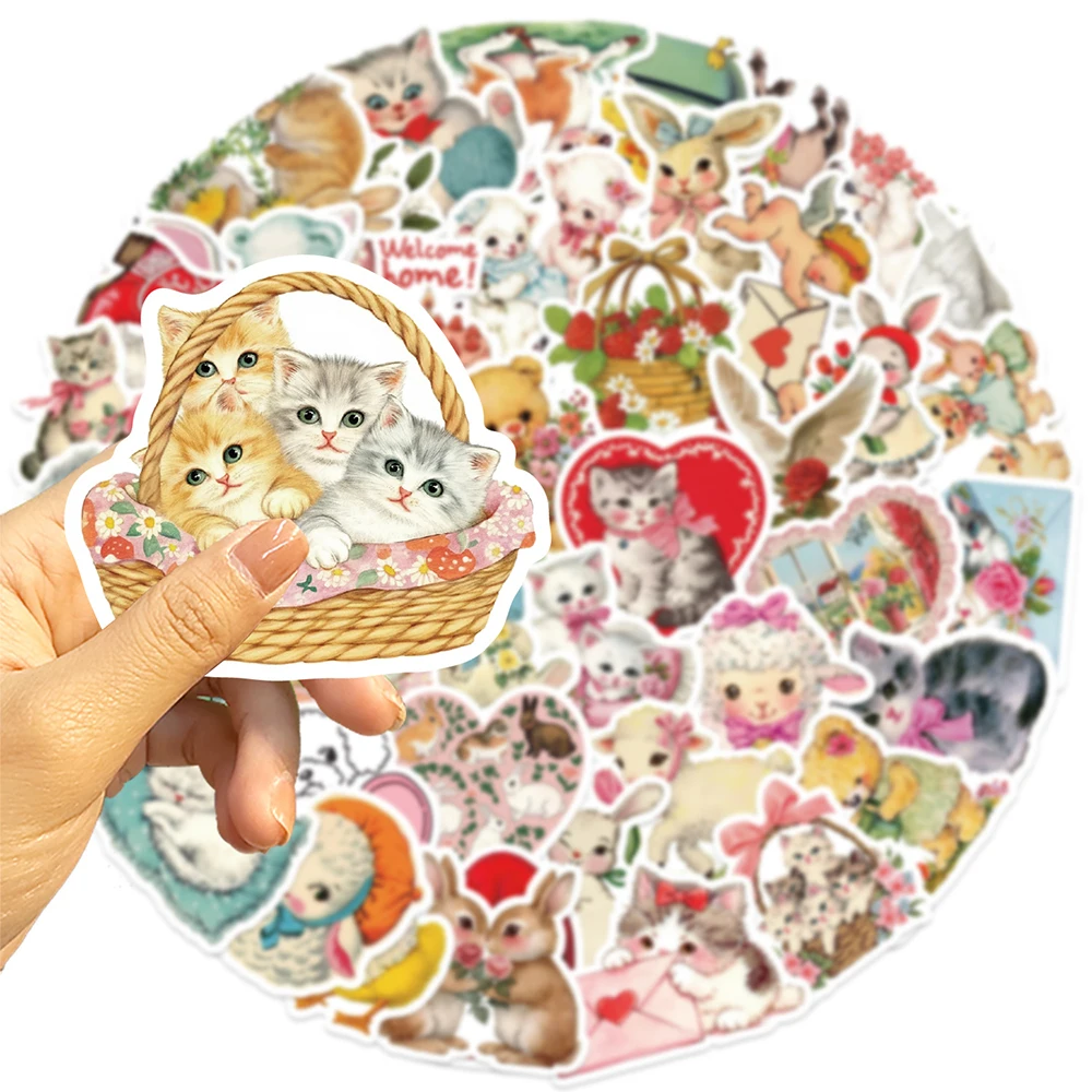 10/30/50pcs Vintage Animals Clipart Stickers Aesthetic Waterproof DIY Laptop Luggage Stationery Retro Cartoon Decoration Decals