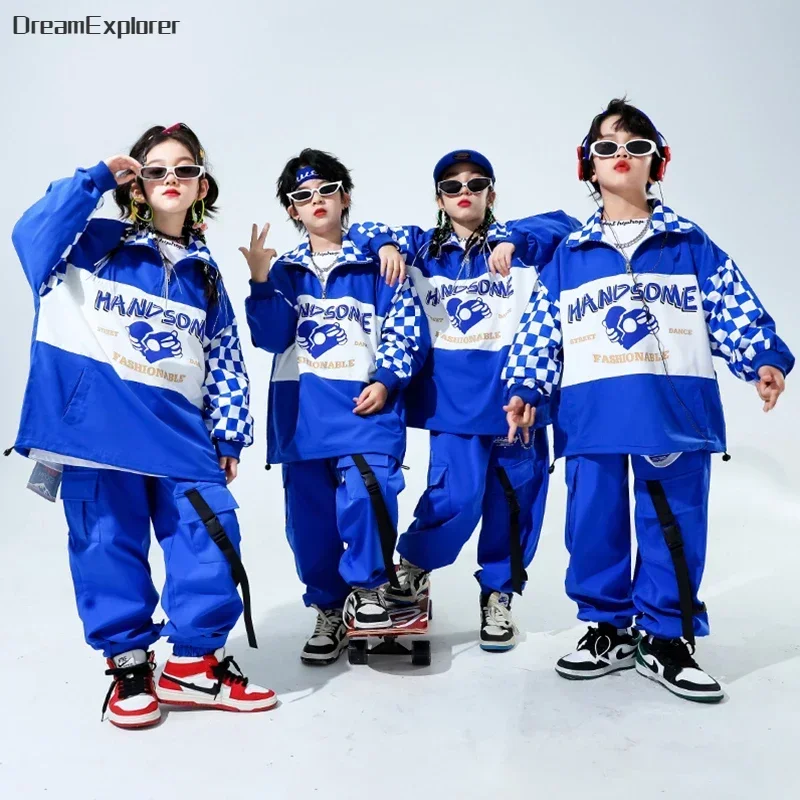 Boys Hip Hop Pullover Street Dance Cargo Pants Girls High Collar Sweatshirt Outfits Kids Jazz Sport Clothes Set Child Streetwear