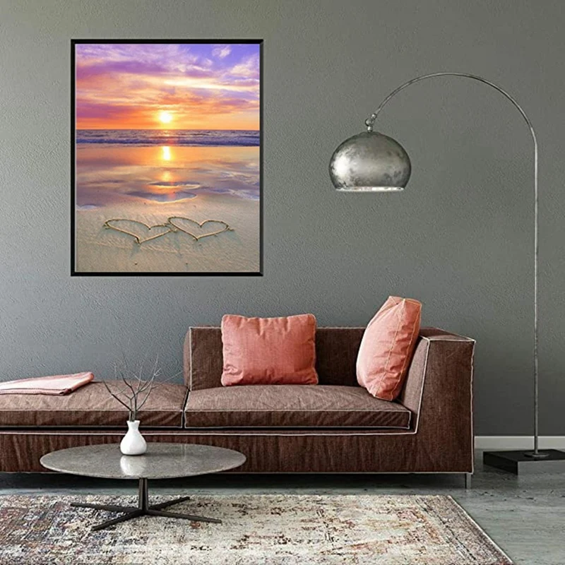 Kits de pintura diamante para adultos, 5d praia pôr do sol broca completa redonda strass arte diamante perfeito para decoração de parede de casa