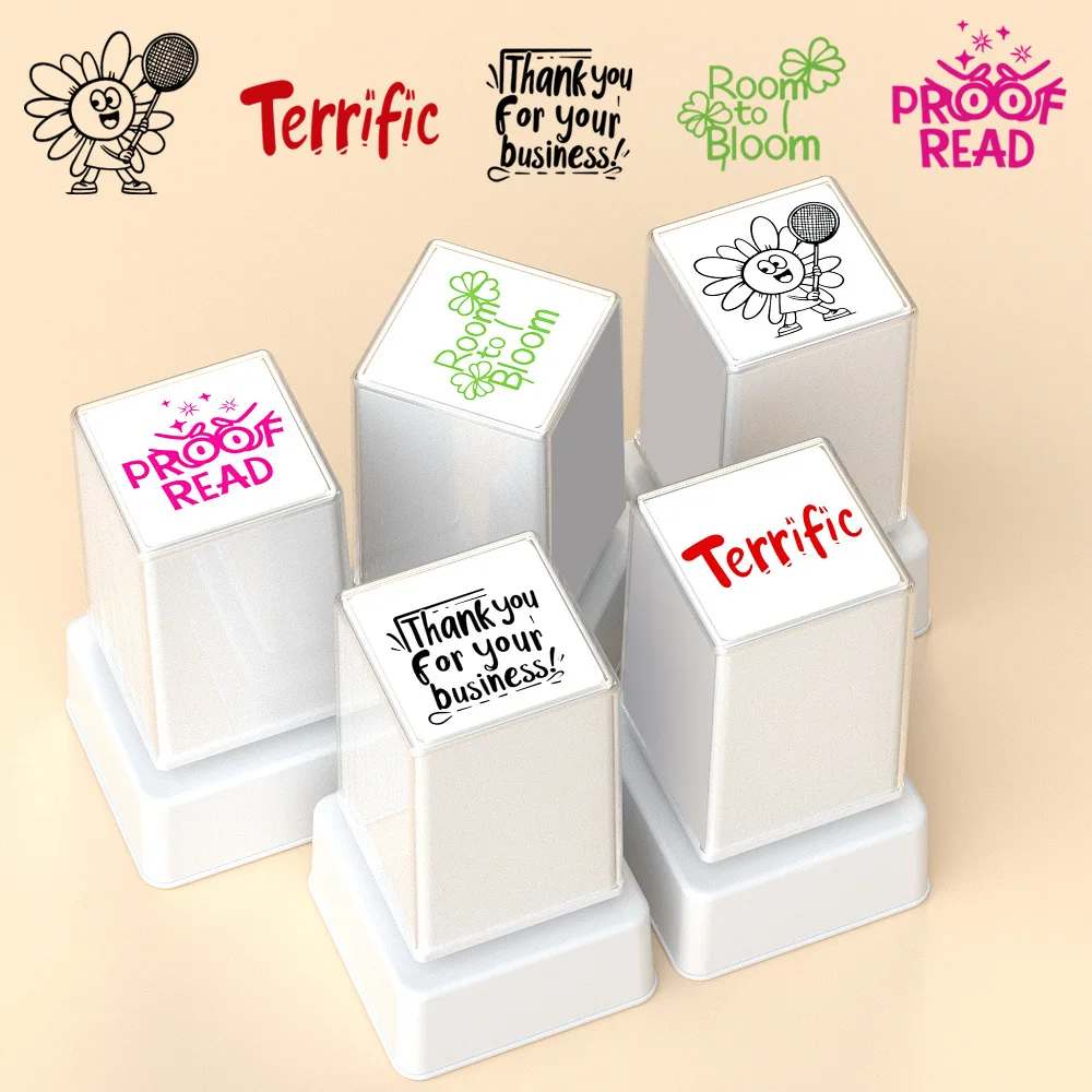 

Cute Multi Color Teacher Stamp Cream-white Lifestyle Diary Photosensitive Seal Kawaii English Chilsren Stamp School Supplies