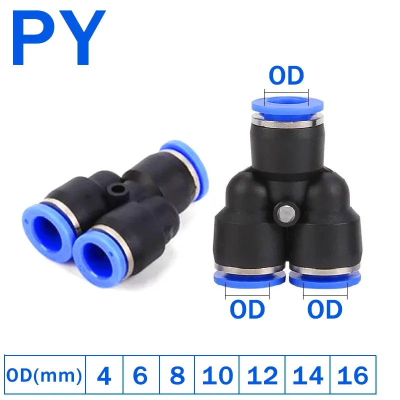 100pcs PE PU PG PY PW Air Connectors 4 6 8 10 12mm Pneumatic Fitting Quick Connect Tee 3Way Plastic Pipe Hose Tube Connector