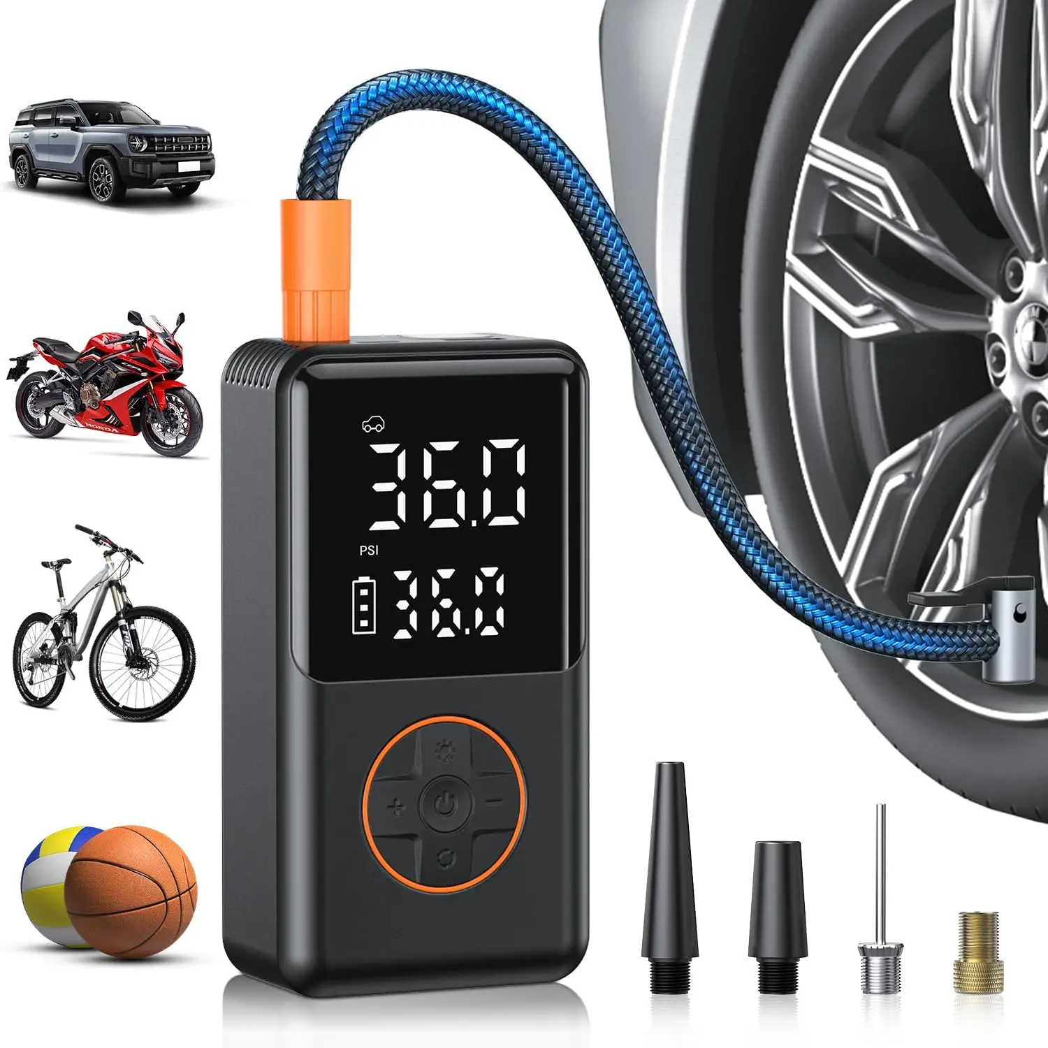 

Portable Tire Inflator 150PSI Electric Air Pump with Digital Gauge & LED Light for Cars, Bikes, Motorcycles, and Balls
