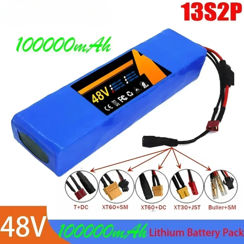 Pack de batteries lithium-ion 13S2P 48V 100000mAh 100Ah avec BMS 250W 350W 500W 750W 1000W et chargeur 54.6V offert