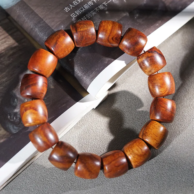 Hainan Sea Huanghuali straight-cut barrel and drum beads bracelet, vintage irregular-shaped bead string for men